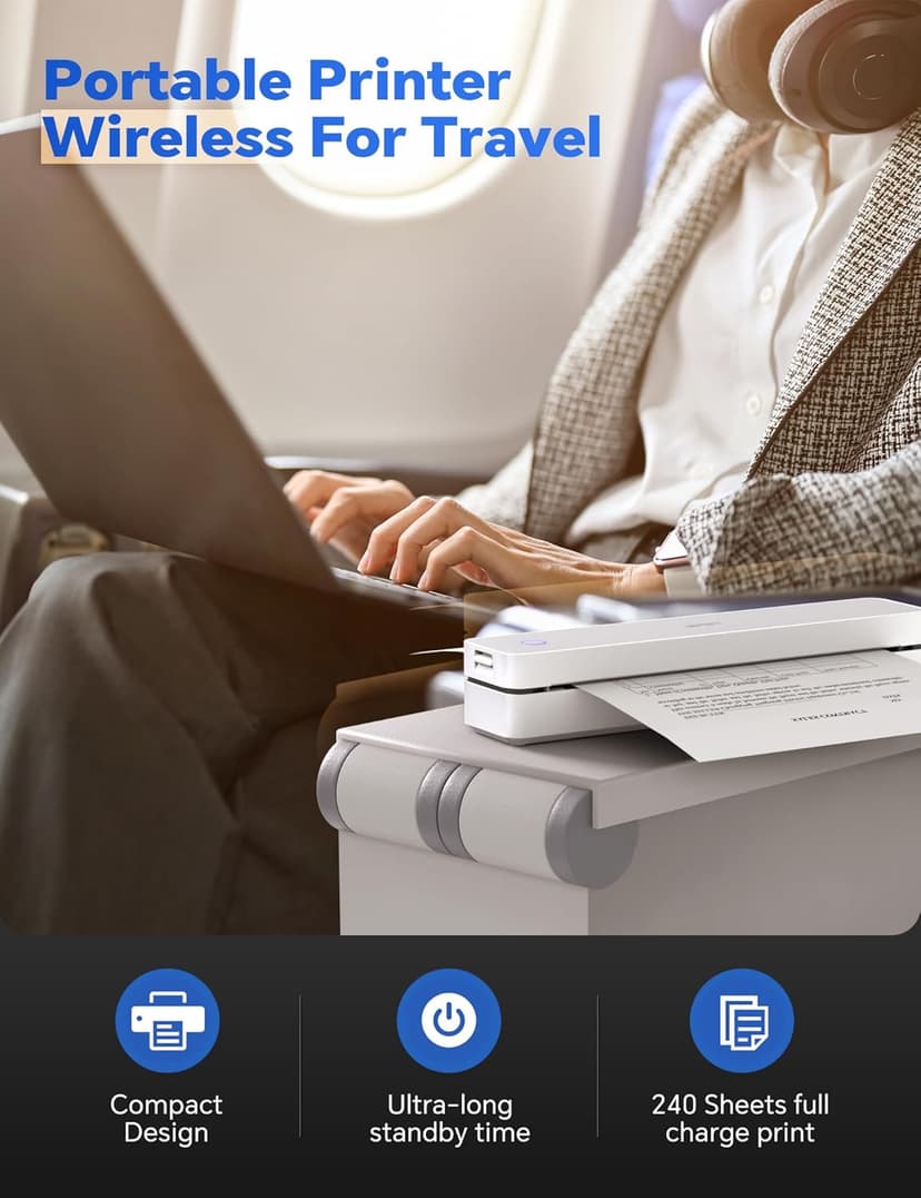 iDPRT MT610 Pro Portable Thermal Printer, 300DPI HD Mobile-Travel-Printers, Inkless-Wireless-Small-Printer for Home Use, Office, Vehicles, Bluetooth Printers Supports 8.5" x 11" US Letter&A4&A5, White