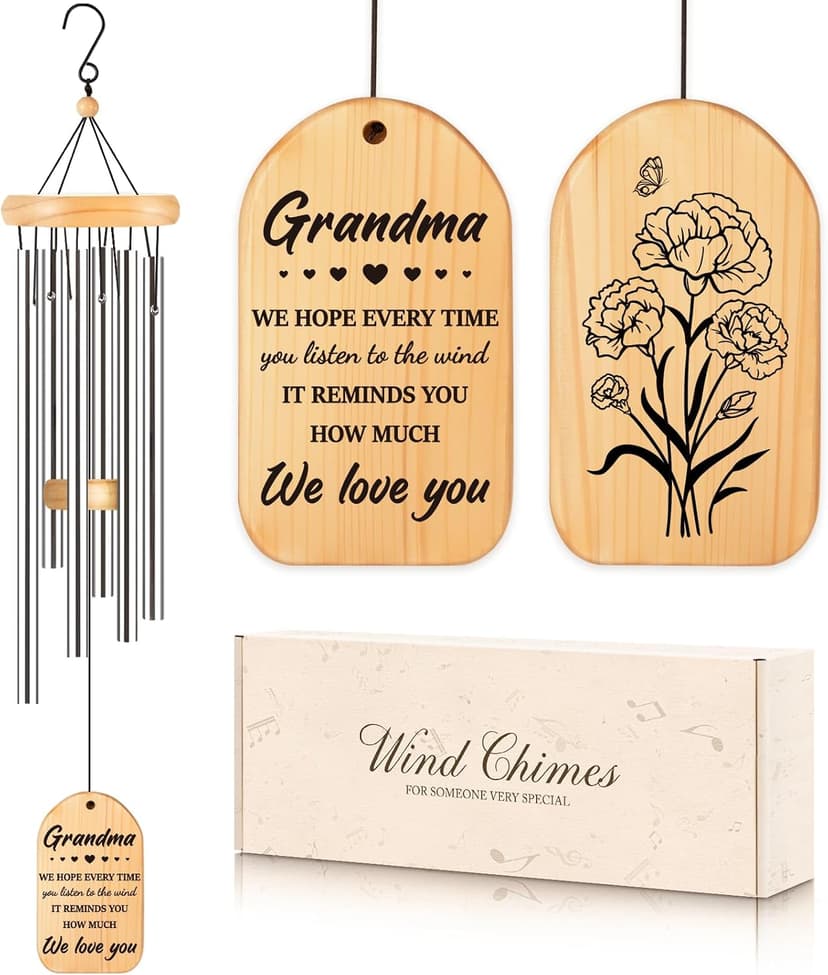 Gifts for Grandma, Grandma Birthday Gifts, Grandma Wind Chimes, Best Christmas Mothers Day Thanksgiving Present for Grandmother, Nana, Granny, 25.5 inches, Silver