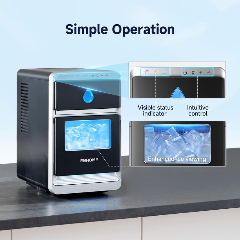 EUHOMY LunaArc Crescent Ice Maker Countertop, 16Pcs Ready in 12Mins, 1600Pcs/Day, Auto Deep Cleaning, Timer, Adjustable Ice Thickness, Portable Ice Cube Maker for Whiskey/Coffee/Soft Drinks