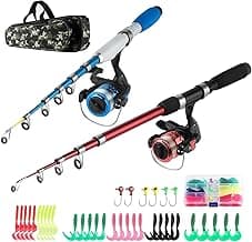 Fishing Rod Reel Combos Collapsible Fishing Rod Kit, 2PCS Telescopic Fishing Pole+2PCS Spinning Reels+Lures Hooks+Tackle Bag+Fishing Accessories Full Combo for Kids Youth