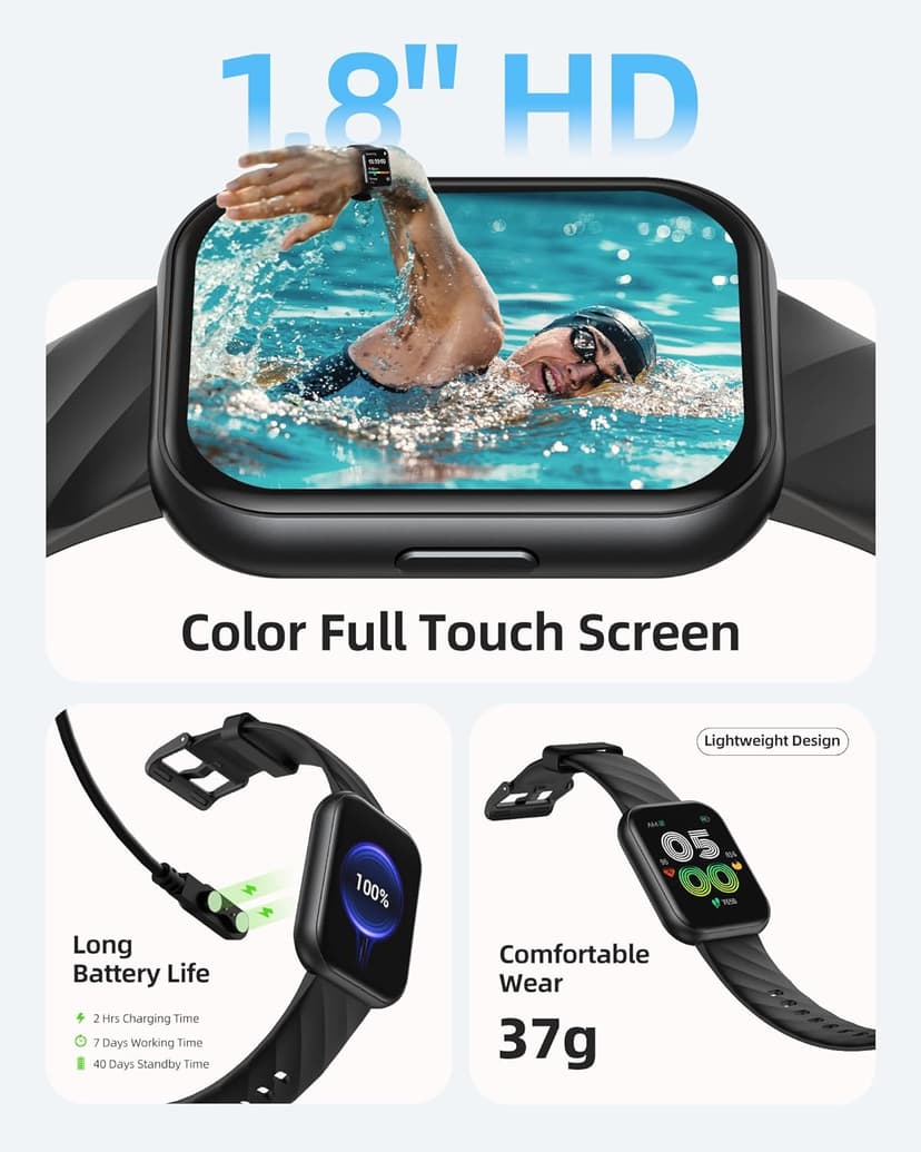 Parsonver Parsonver Smart Watch, 5ATM Waterproof Watch for Swimming, Fitness Activity Tracker with 110+ Sports Modes, Heart Rate/Sleep/SpO2/Calories Monitor, Pedometer, Fitness Watch for Android & iPhone, Black