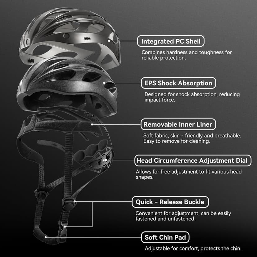 ROCKBROS Bike Helmet for Adult Men Women with Suggested Fit 58-65cm, Detachable Magnetic Goggles & Sun Visor, Lightweight with Adjustable Side and Chin Strap, Suitable for Myopia Glasses