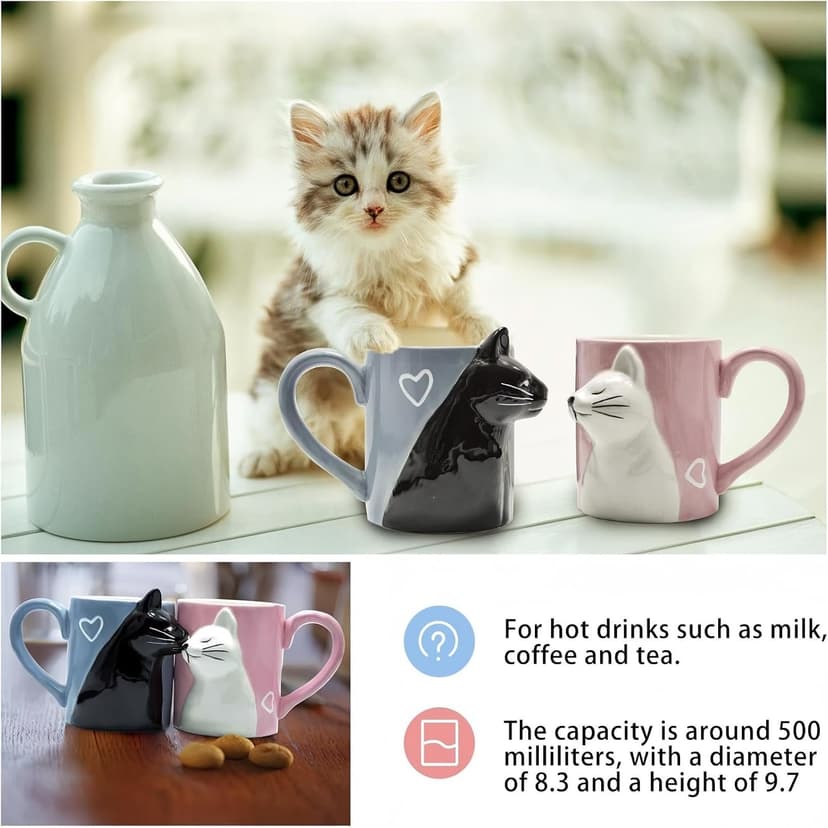 Couple Gifts Cute Kissing Cat Mug Matching Couples Stuff Ceramic Coffee Mugs for Wedding Gifts Anniversary Valentines Engagement Gifts for Couples Cat Lovers 12oz B07MQCGDH6