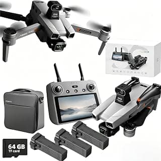 AE86ProMax+Drones with Camera for Adults 4K Video,Touch Screen Tablet Remote and 3-Axis Mechanical Gimbal, 5G Digital Transmission, 360° Laser Obstacle Avoidance, GPS Auto Return,Three 8000mAh 45 Mins Long Endurance, 500g Payload, Smart Follow Waypoint Flight Foldable Quadcopter, Up to 5 Miles Range (Grey) 3 Batteries + 64GB TF Card Bundle)