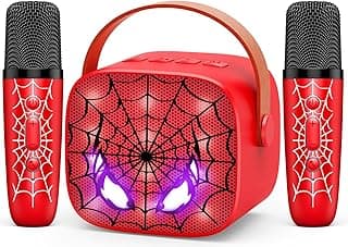 Mini Karaoke Machine Toys Gifts: Kids Toys Christmas Birthday Gifts for 4 5 6 7 8 9 Years Old Girl Boy Stocking Stuffers LED Portable Bluetooth Speaker with 2 Wireless Microphone Girl Gift Age 3-12+