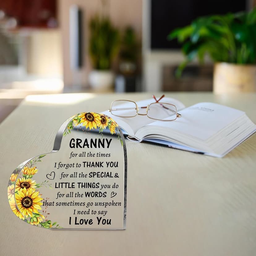 to My Granny Paperweight Presents Christmas Mothers Day Valentines Day Gifts for Granny Grandma Grandmother Granny Birthday Gifts from Grandkids, Acrylic Heart Sign B0DX1K6CCJ