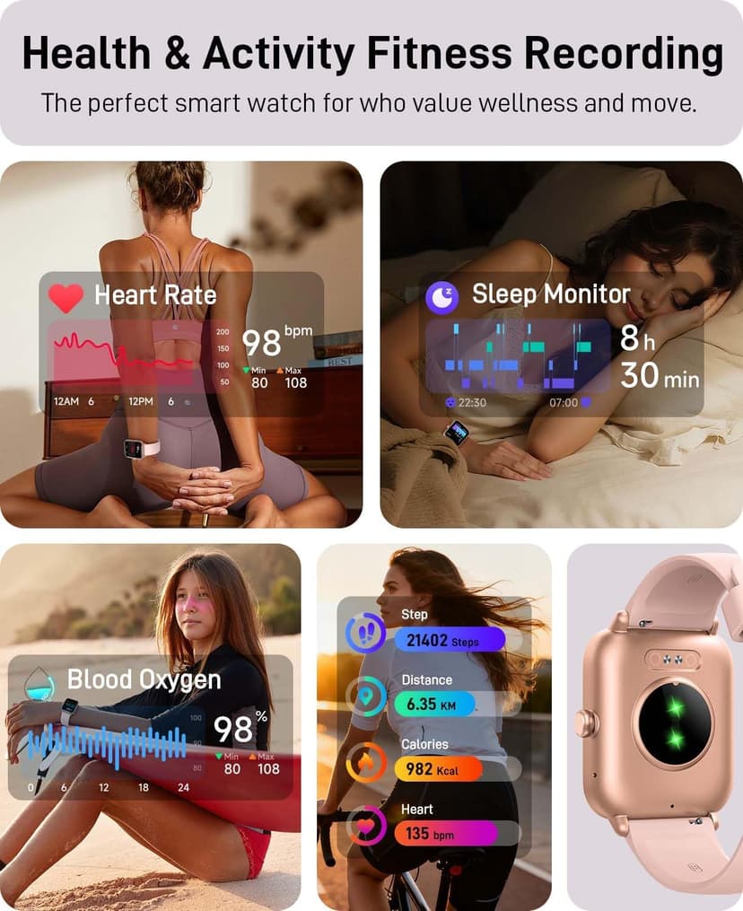 Smart Watches for Women (Make/Answer Calls), Alexa Built-in Smart Watch for Android/iPhones with Receive Messages/Emails/Reminders, 1.85" HD Fitness Tracker Watch with Heart Rate/Sleep/SpO2 Monitor