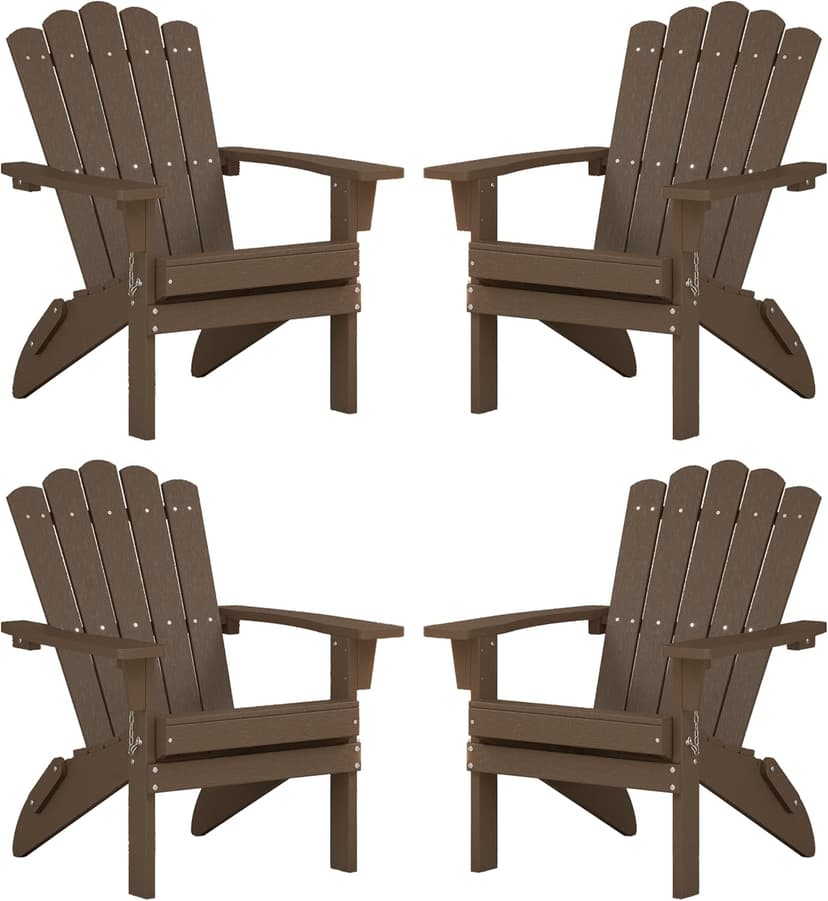Adirondack Chairs, Folding Chairs Set of 4, Heavy Duty Weather-Resistant Patio Chairs with Wide Armrests & Ergonomic High Back, HDPE Fire Pit Seating for Backyard, Garden, Porch