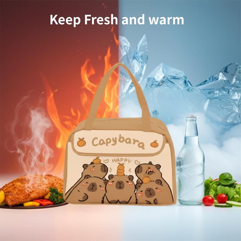 LUUTUUORA Capybara Lunch Bag Women, Insulated Lunch Box for Women, Reusable 10L LunchBox Multi-Pockets Cute Lunch Tote for Work Picnic Travel or Gifts-Capybara