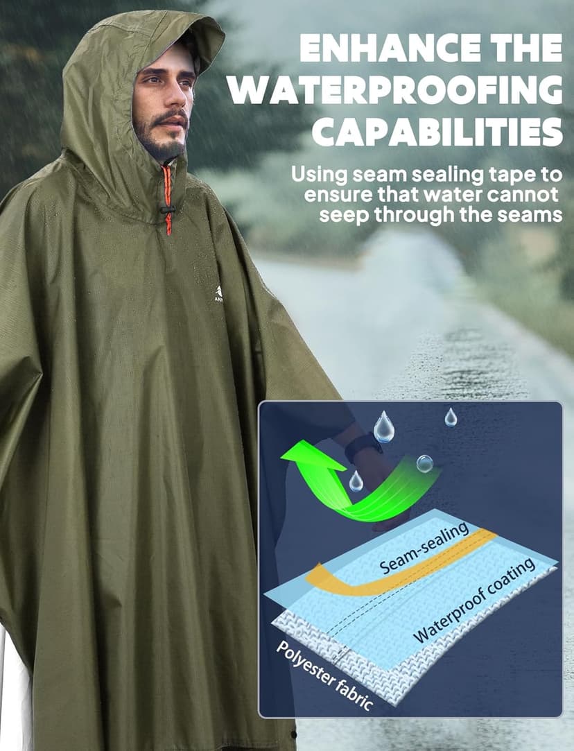 ANYOO Hooded Rain Poncho for Adults Waterproof Lightweight Rain Coat for Men Women Reusable Rain Jacket for Emergency Outdoor
