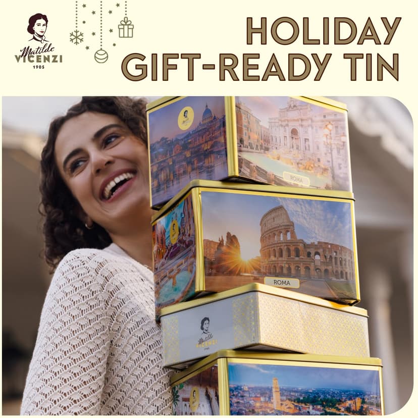 Matilde Vicenzi Roma Cookie Gift Tin - Italian Pastries & Cookies in Individually Wrapped Trays - Bakery Dessert Gifts For Birthdays, Thank You, Get Well and Every Special Occassion - Puff Pastry, Assorted Cookies in Italian Design Gift Tin 32.5oz (920g)