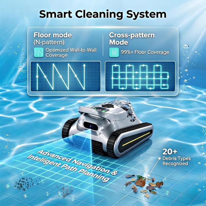 Cordless Robotic Pool Cleaner - Automatic Pool Vacuum Robot for Inground&Above Ground Pools, Wall&Waterline Climbing, Smart Navigation, 180mins Runtime, APP Control, Dual Filtration, Powerful Suction