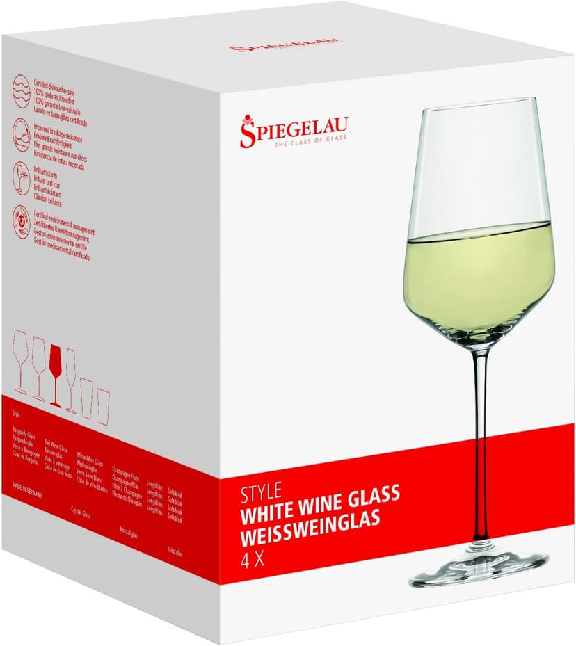 Spiegelau Style Crystal White Wine Glasses Gift Set, Elegant Stemmed Wine Glasses, Stylish Glassware for Dinner Party, Home Bar, Wedding Gifts, Birthday Gifts, Hosting Essentials, 15.5 oz, Set of 4