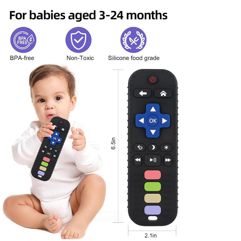 TV Remote Control Shape Teething Relief for Infants (Black) Chuya Baby Teether Toy Chew Toys for Babies 3-24 Months B0BYNDL3SW
