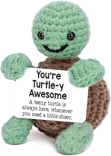 Mini Funny Turtle Birthday Gifts for Women Men Christmas, Retirement Bosses Day Gifts, Inspirational Small Animals Cute Stuff Things, Handmade Emotional Positive Crochet Turtle Decorations