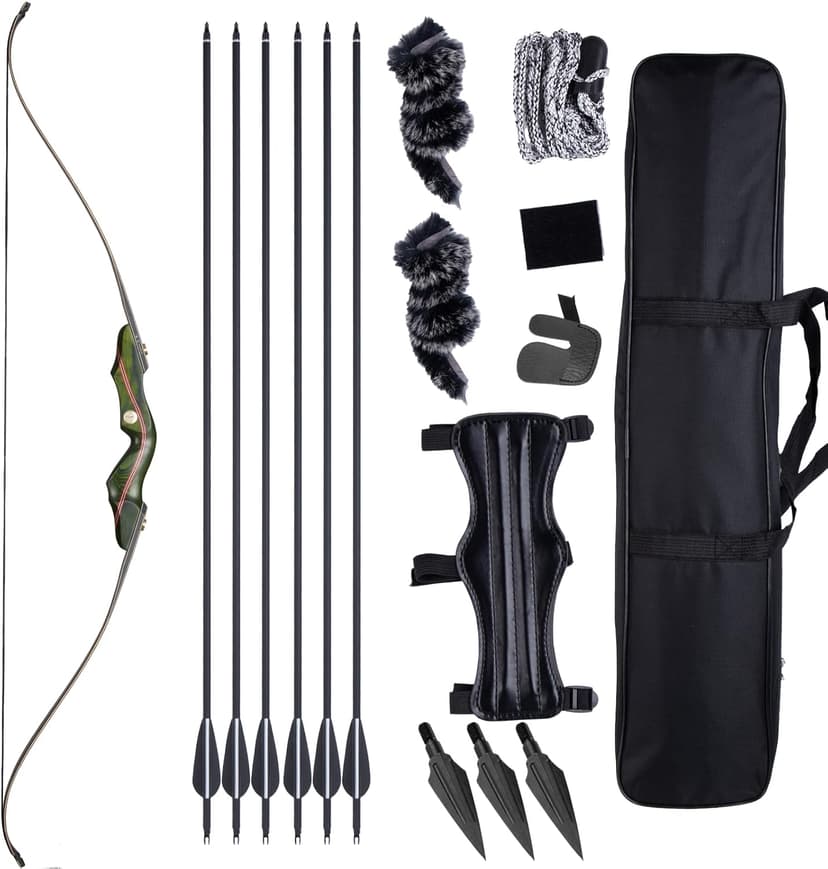 Archery 60" Recurve Bow and Arrow Set for Adults, 30-50lbs Right Hand Wooden Hunting Bow for Outdoor, Hunting and Practice, Standard Target Archery Beginner Recurve Bow and Arrows Kit