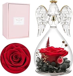 Miofula Preserved Flower Rose Birthday Gifts for Mom, Angel Figurines with Forever Real Rose Gifts for Her Mom Grandma, Unique Angels Gifts for Mothers Day Christmas Anniversary Birthday (Red)