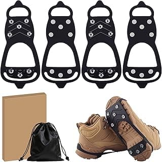 HQcontL 2 Pairs Ice Cleats for Shoes and Boots, Universal Non Slip Hiking Spikes, Micro Shoe Spikes for Snow and Ice, Durable Snow Crampons for Winter Hiking Climbing Ice Fishing, 8 Steel Studs Gripper Spike