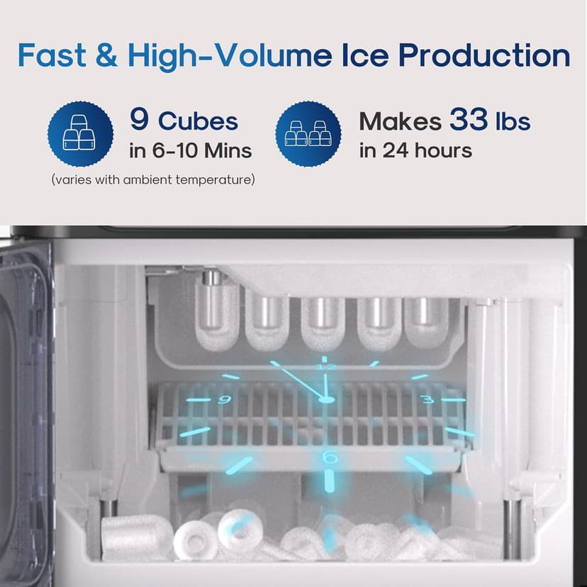 ICEPURE Water Cooler Dispenser with Build-in Ice Maker, Hot and Cold Water Dispenser with Bullet Ice Maker, 33lbs/24H, Child-Lock,Top Loading