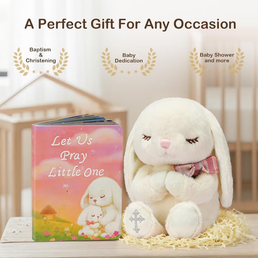 MyMateZoe Baptism Gifts for Girl, Great Christening, Dedication and Baptism Gift Set for Girl and Newborn Baby, Includes 7" Praying Bunny Plush Toy and Let Us Pray Baby Book in Keepsake Gift Box B0FP4P46HC