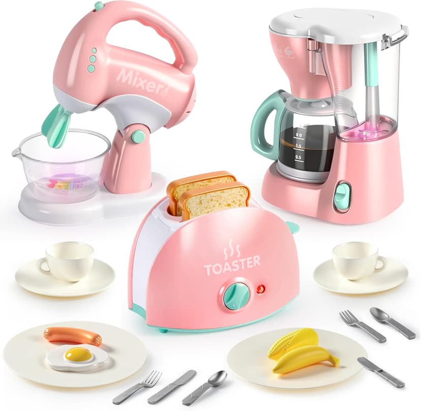 Joyin Play Kitchen Toys, Pretend Food Kitchen Accessories Girls Toy with Coffee Maker, Mixer, Toaster with Realistic Lights& Sounds, Birthday Gift for Kids B0CLVF5HM5