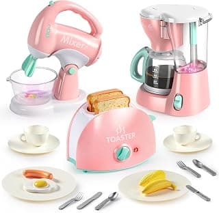 Joyin Play Kitchen Toys, Pretend Food Kitchen Accessories Girls Toy with Coffee Maker, Mixer, Toaster with Realistic Lights& Sounds, Birthday Gift for Kids B0CLVF5HM5
