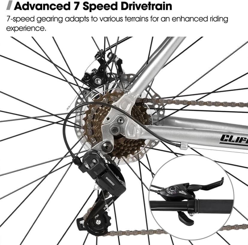 HILAND 700C Road Hybrid Bike, 7 speeds Bikes Urban City Commuter Bicycle with Disc Brake for Men Women Adult Comfortable Bicycle