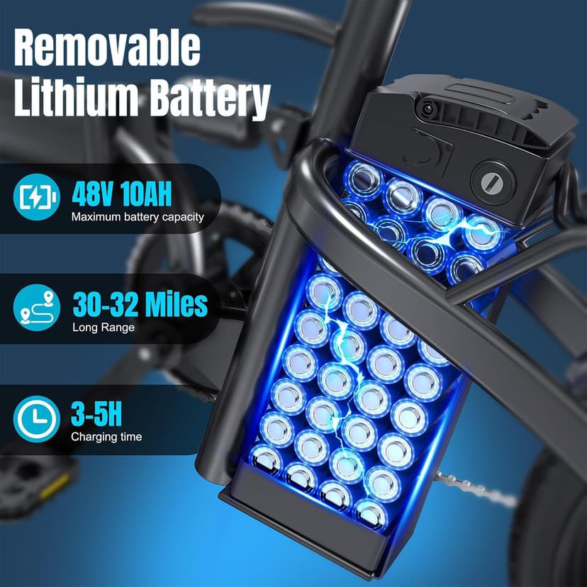 Electric Bike for Adults and Teens, 560W Motor 24MPH Compact Commuter Ebike, 32 Miles Range, 48V 10Ah Battery, 3 Shock Absorbers, 14" Mini Foldable Electric Bicycles with Basket, UL 2849 Certified