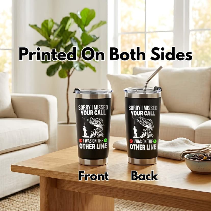 Funny Fish Gifts for Men - Sorry I Missed Your Call I Was On The Other Line Fish Tumbler - Fish Cup for Men - Fathers Day Christmas Birthday Fisherman Gifts - Fisherman Retirement Gift B0GQ3RCLNH