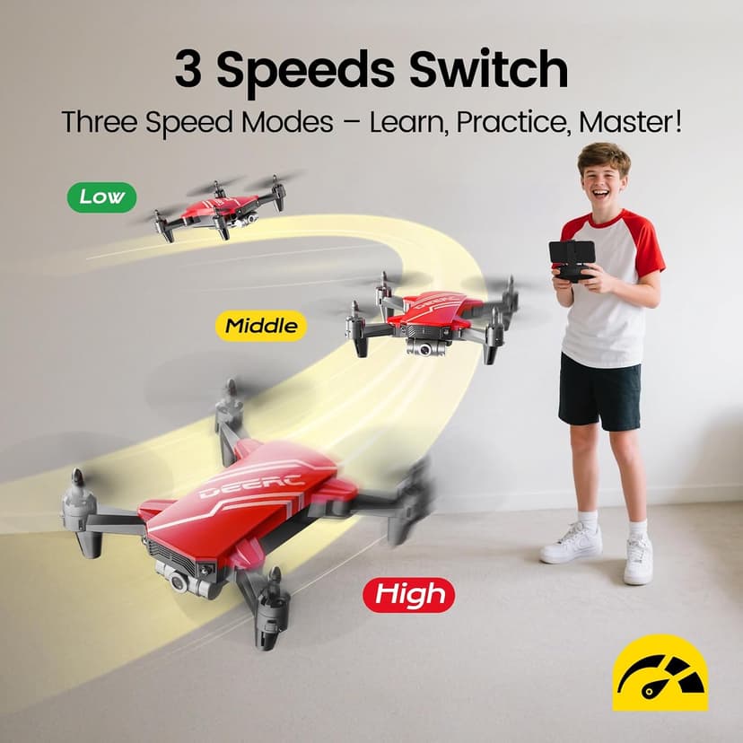 DEERC D20 Mini Drone for Kids with 720P HD FPV Camera Remote Control Toys Gifts for Boys Girls with Altitude Hold, Headless Mode, One Key Start Speed Adjustment, 3D Flips 2 Batteries, Red