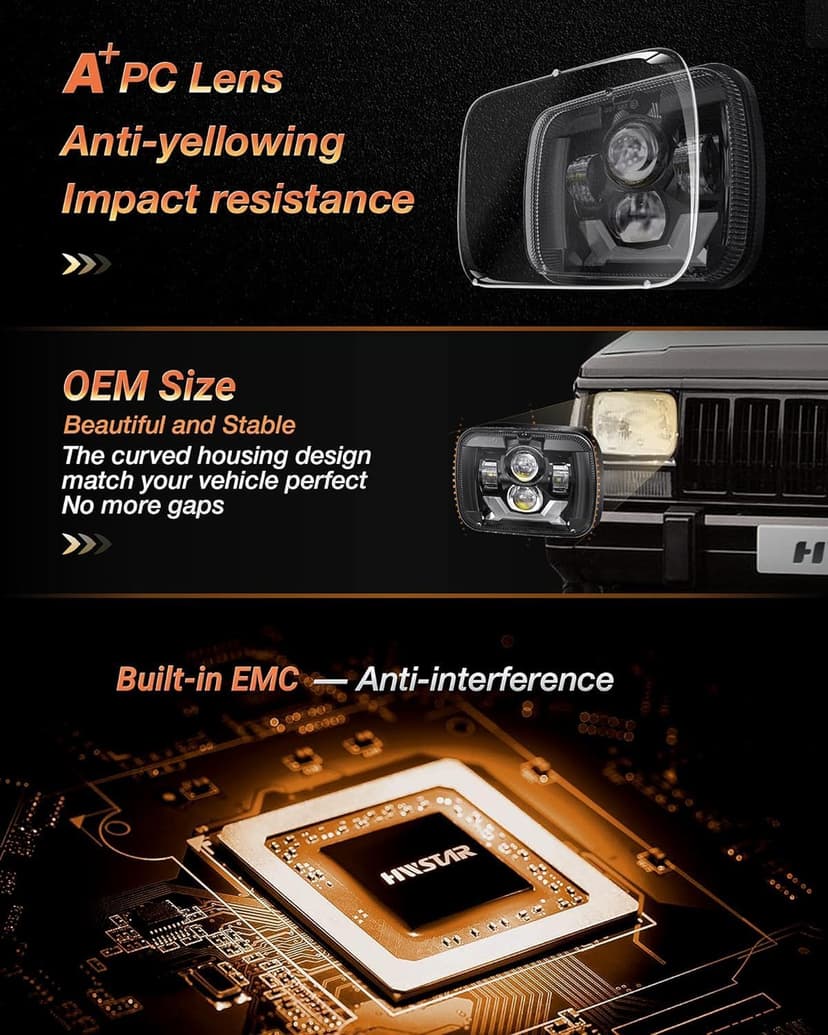 HWSTAR New 180W 1000% Bright H6054 5x7 7x6 Led Headlights Compatible with Jeep Cherokee XJ Wrangler YJ Emark DOT Anti-glare Turn Signal Hi/Low Sealed Beam Ford Chevy GMC Toyota Nissan van pickup etc