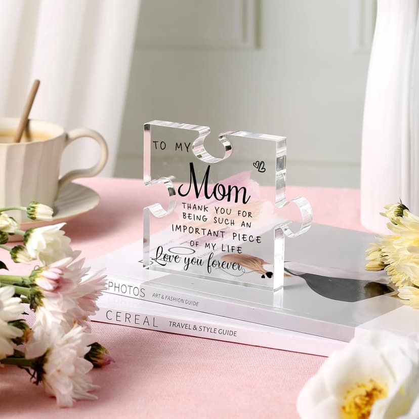 LukieJac Gifts for Mom from Daughter Son - Best Mom Ever Gifts Unique Mother Birthday Acrylic Puzzle-Shaped Plaque Desk Decorations Present for Mom Christmas Anniversary