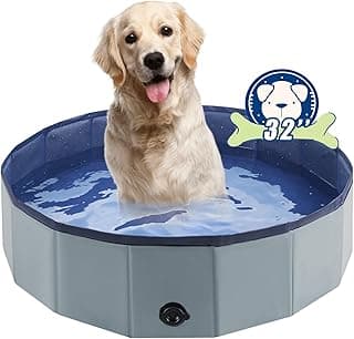 Foldable Dog Pool, Portable Pet Bath Tub and Kiddie Swimming Pool, Collapsible Bathtub for Puppies, Small, Medium and Large Dogs, Cats and Kids, 32 x 8 in, Gray