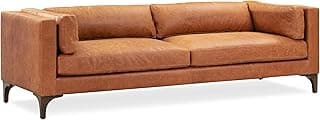 POLY & BARK Argan 93” Leather Sofa – Full-Grain Italian Aniline Leather, Feather-Down Comfort, Solid Wood Frame – Cognac Tan