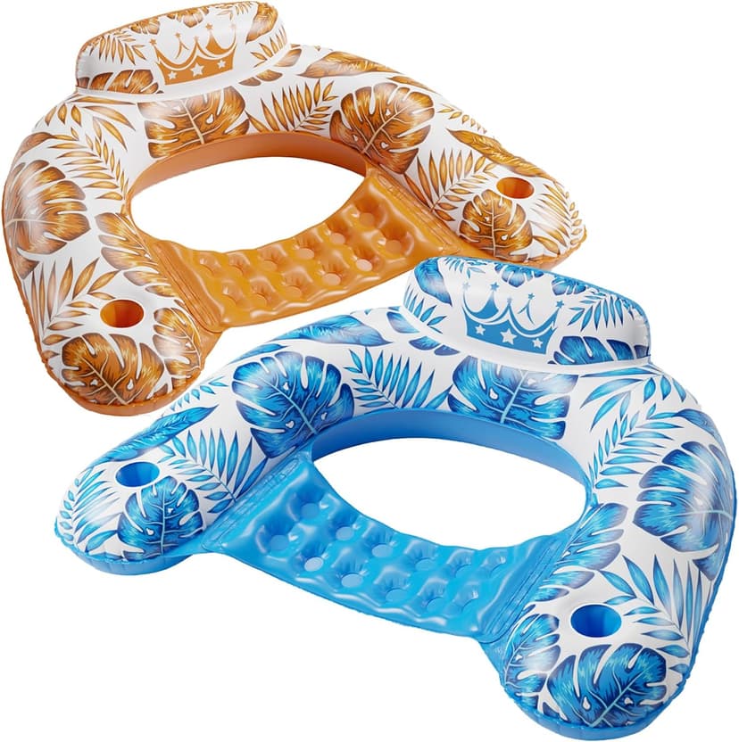 Jasonwell Inflatable Pool Float Chair - 2 Pack Pool Floaties Chair Floats Loungers for Swimming Pools Floating Lounger with Cup Holders Toy Party Floaties for Adults L
