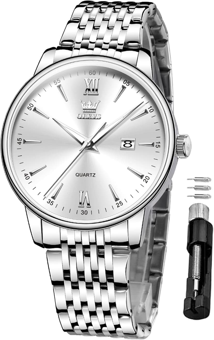 OLEVS Mens Watches Dress Waterproof Watch with Date Day Analog Quartz Casual Wrist Watch Large Number Classic Luxury Luminous Scales 41mm Big Face Easy Read Reloj para Hombre