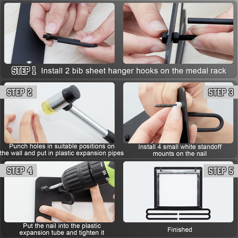 Moxweyeni Race Medal and Bib Display Medal Hanger Running Bib Holder Wall Mounted Hanging Rack Stands Gifts for Runners