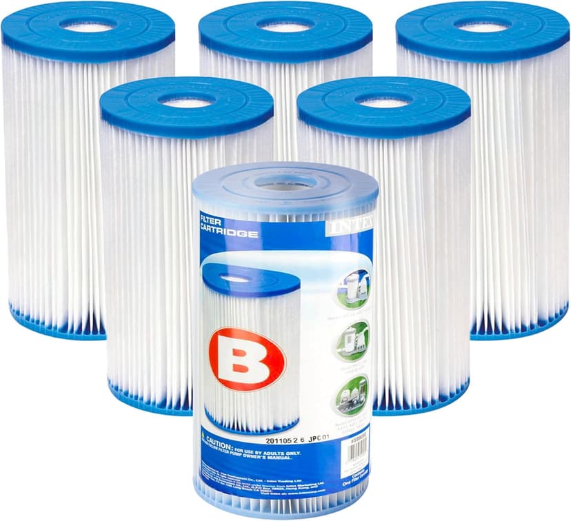 Intex 29005E Swimming Pool Type B Replacement Easy Clean Dacron Material Filter Pump Cartridge (6 Pack)