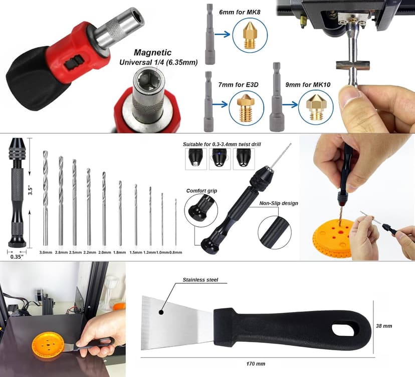 124Pcs 3D Printing Accessory Tools with Tool Bag for 3D Printer Modeler Basic Tools Diverse 3D Print Nozzle Cleaning Kit Mini Rotary Tool for Remove/Trim and Finish 3D Print