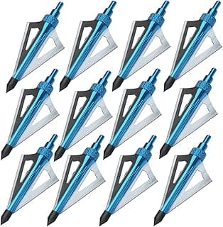 Hunting Broadheads, 12PK 3 Blades Archery Broadheads 100 Grain Screw-in Arrow Heads Arrow Tips Compatible with Traditional Bows and Compound Bow