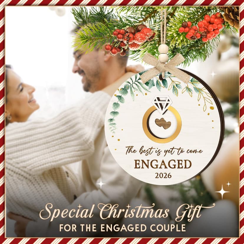 Bride to Be and Fiance Gifts, Newly Proposal Decor, She Said Yes Bridal Shower Couples Presents, 2-layer Wooden Ornaments Engaged Ornament 2026, First Christmas Engagement Ring Keepsake Gift B0H86HP1VB