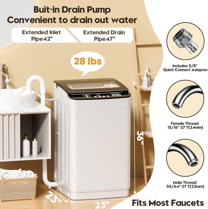 Auertech 28 lbs Portable Washing Machine, Fully Automatic Portable Washer with LED Display, 10 Wash Cycles, 5 Water Levels, 24H Delays, Top Load Washing Machine for Apartment, RV, Dorm, Home