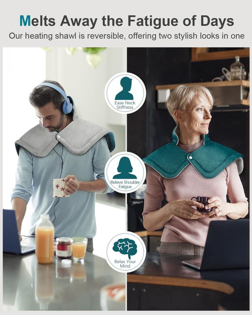 Heating Pad for Neck and Shoulder Pain Relief, Birthday Christmas Gifts for Women Mom Wife, 2lb Heated Neck Wrap Warmer for Daily Comfort, 6 Heat Settings 2 Hours Auto Shut Off, 17x23 inch, Blue