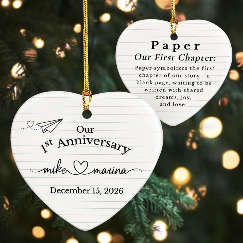 Personalized 1st Anniversary Ornament 2026, Christmas Hanging for Couple, First Wedding Gift Ideas for Her, 1 Year Paper Anniversary Ceramic Ornament for Husband&Wife, Married Decoration B0FVRNPN6F