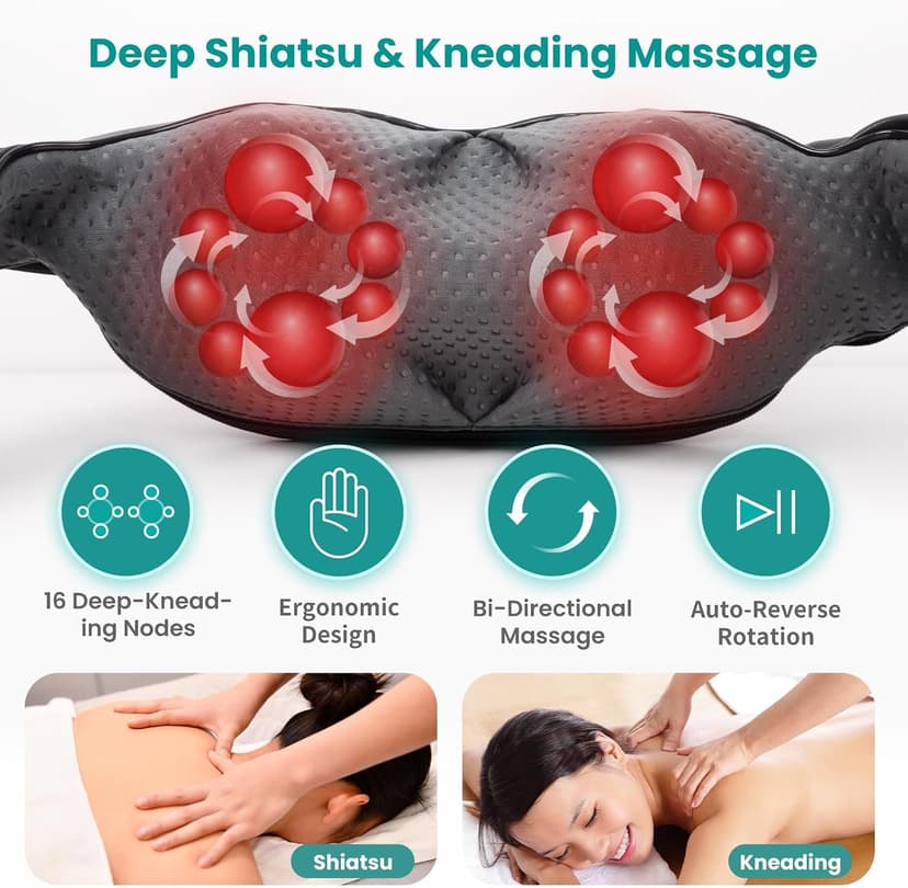 Nekteck Shiatsu Neck Massager for Pain Relief Deep Tissue with Heat, 3D Kneading Massage Pillow Back Shoulder Massagerfor Body Muscle, Plug-in Use for Home Office Car, Gifts for Mom Dad Him Her