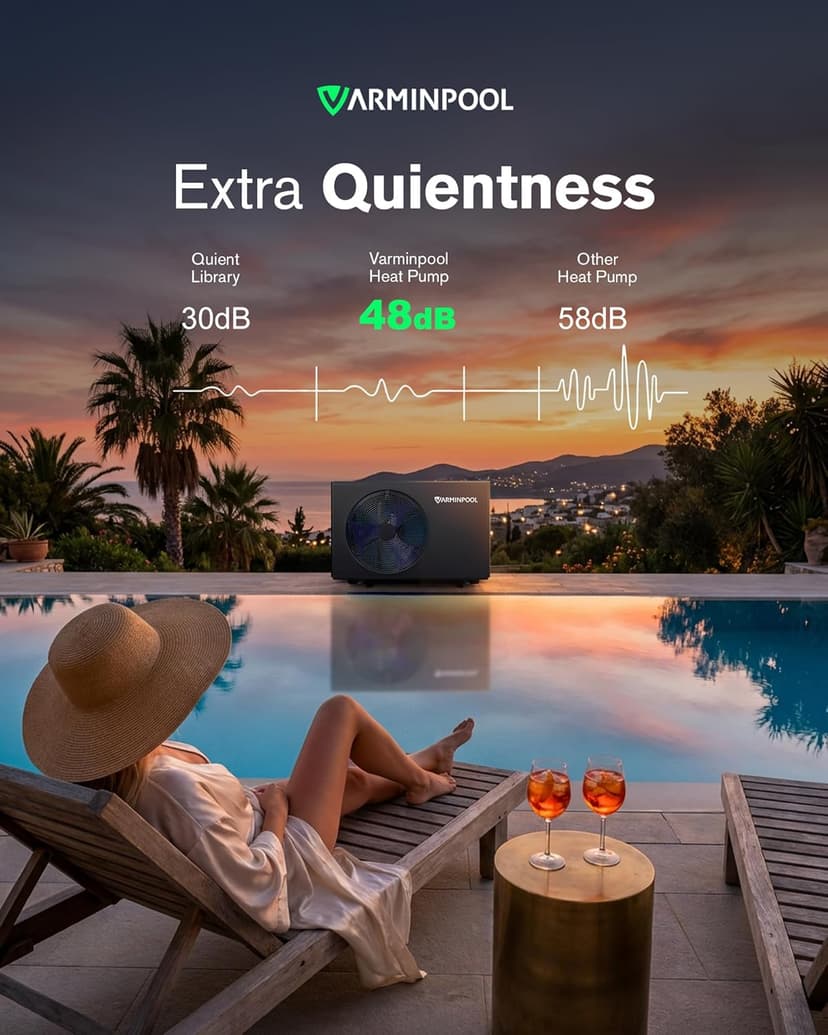 Electric Pool Heat Pump, 30,000 BTU Pool Heater, 8000 Gallons, WiFi Control, Titanium Heat Exchanger, Smart Inverter, for Above Ground and Inground Pools, 120V