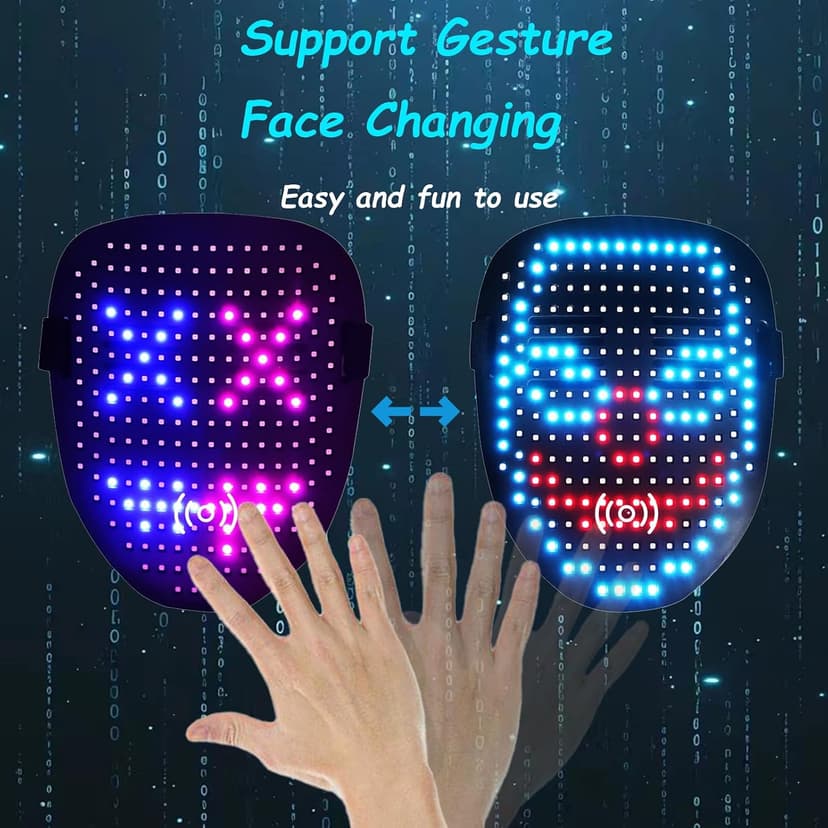 Gift for Halloween Costume Mask Birthday Christmas Cosplay, Rechargeable, 50 Glowing Patterns, Cool Toys For Kids Adults JDBMAOYE LED Light Up Mask with Gesture Sensing,Perfect Gifts for Teen Boys B0D9LZXPZ1