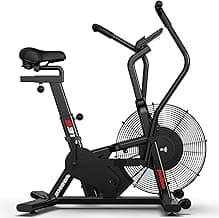 pooboo Exercise Bike, Stationary Bike for Home Gym, Air Resistance Bluetooth Fan Bike w/Dual Acction Handlebars & Dual-Layer Transmission System, Upright AirBike Indoor Cycling Bike for Cardio Workout