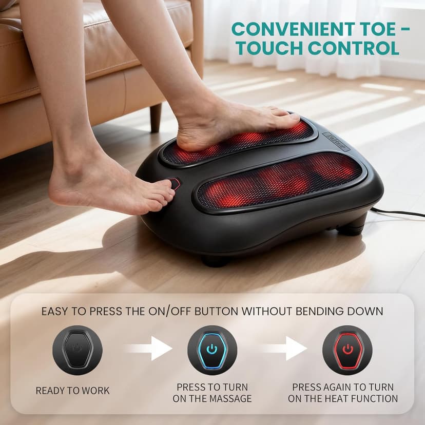 Shiatsu Heated Electric Kneading Foot Massager Machine for Plantar Fasciitis, Built-in Infrared Heat Function and Power Cord Nekteck Foot Massager with Heat, HSA Eligible FSA Massage Tools Gifts B06WGP2CVL