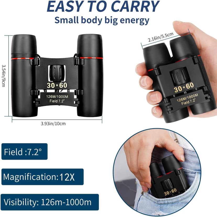 Compact Binoculars for Adults and Kids, HD Mini Portable Outdoor Binoculars Children, Pocket Lightweight Folding for Bird Watching, Hunting, Concert, Theater, Opera, Traveling, Tourism, Shows